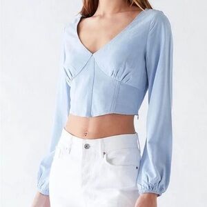 Blue PACSUN KENDALL & KYLIE long sleeve corset woven top, size S